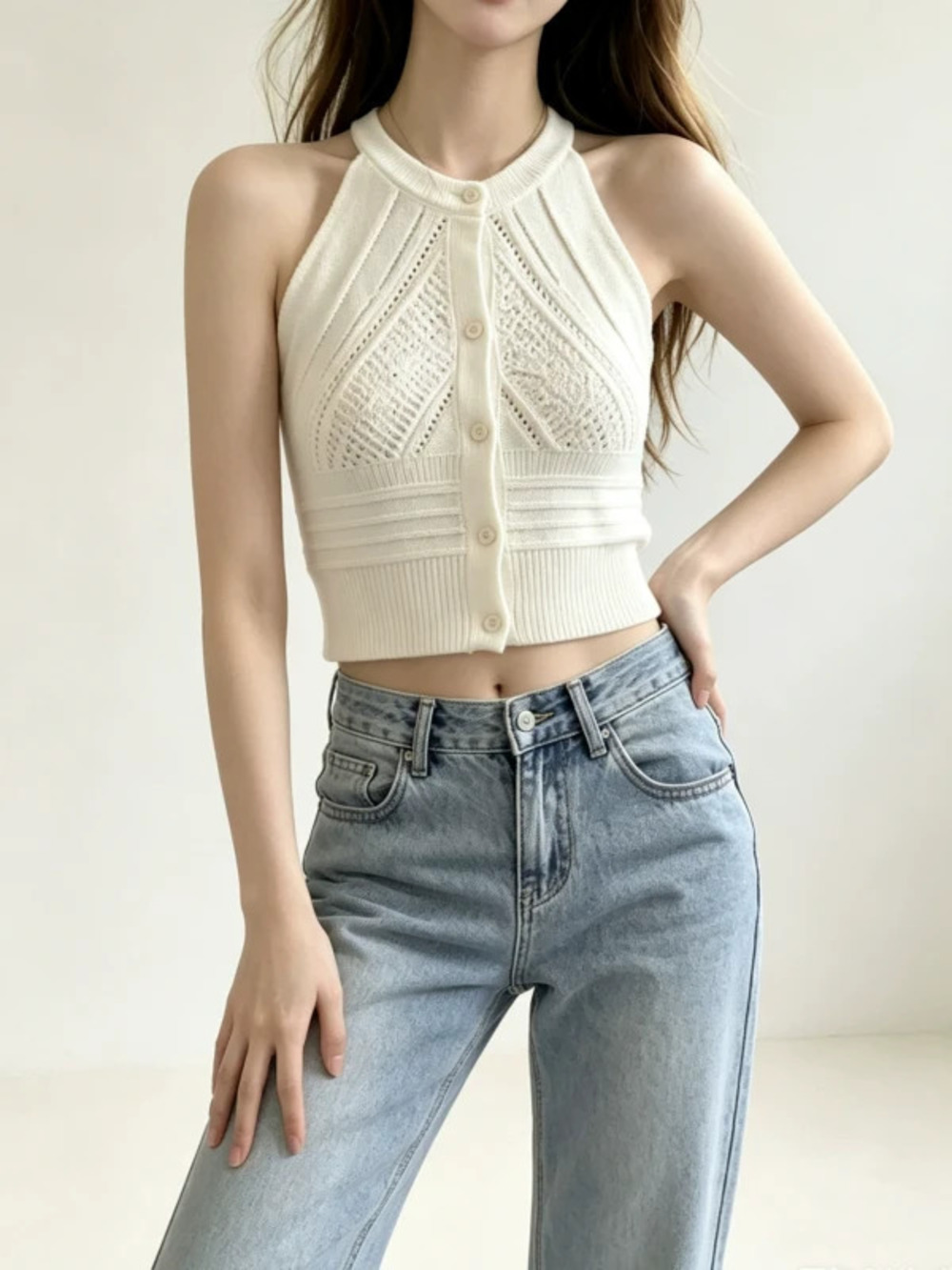 ZARA Summer Knit Halter Open Front Crochet Lace Sleeveless Sexy Top